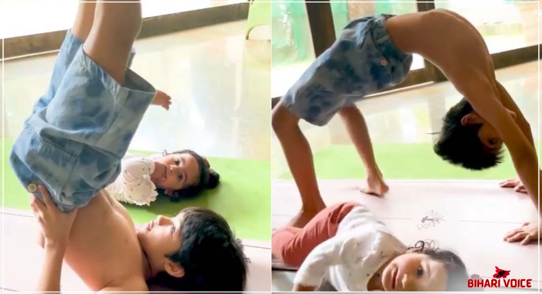 बेटा और बेटी को योग सिखाते दिखी शिल्पा शेट्टी, दोनों बच्चे काफी क्यूट नजर आ रहे विडियो मे