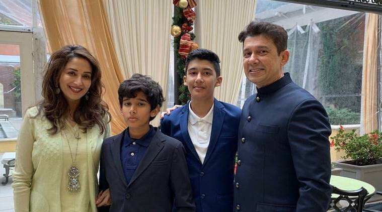 madhuri dikshit and doctor nene with their kids