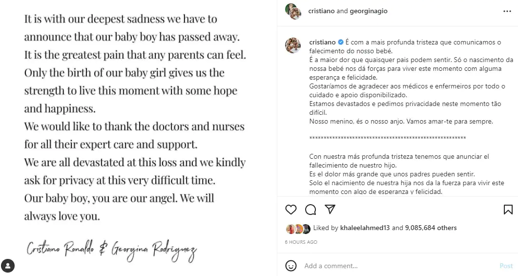 Cristiano Ronaldo Son Died