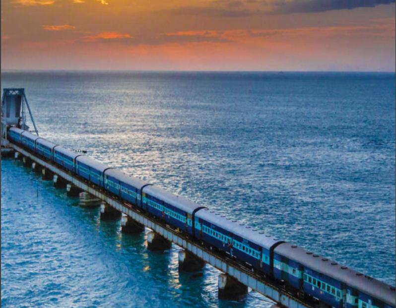 Indian Railway Train Between Sea